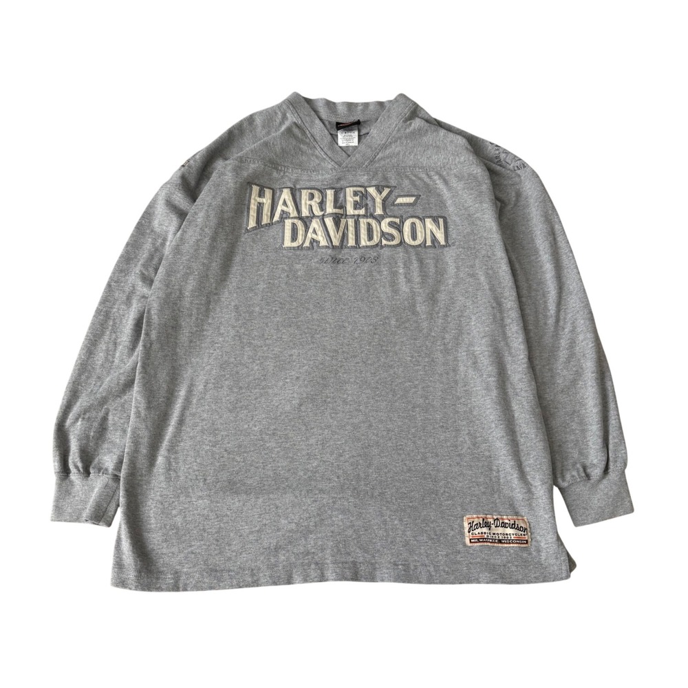 Harley Davidson Gray Long Sleeve Jersey Shirt Bikercore Moto Streetwear Large
